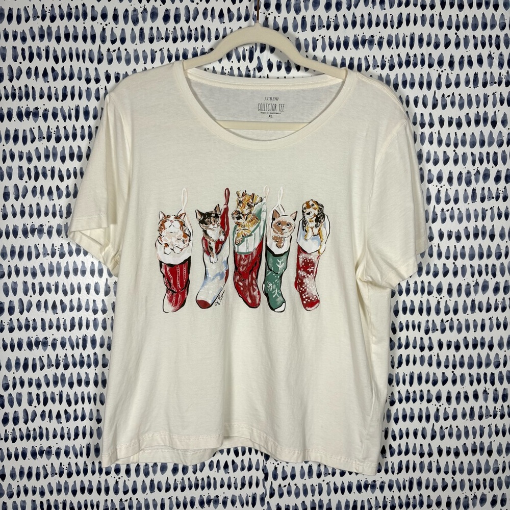 J. Crew Collector Tee Pet Stockings Graphic T-Shirt sz XL short sleeve #BU484
